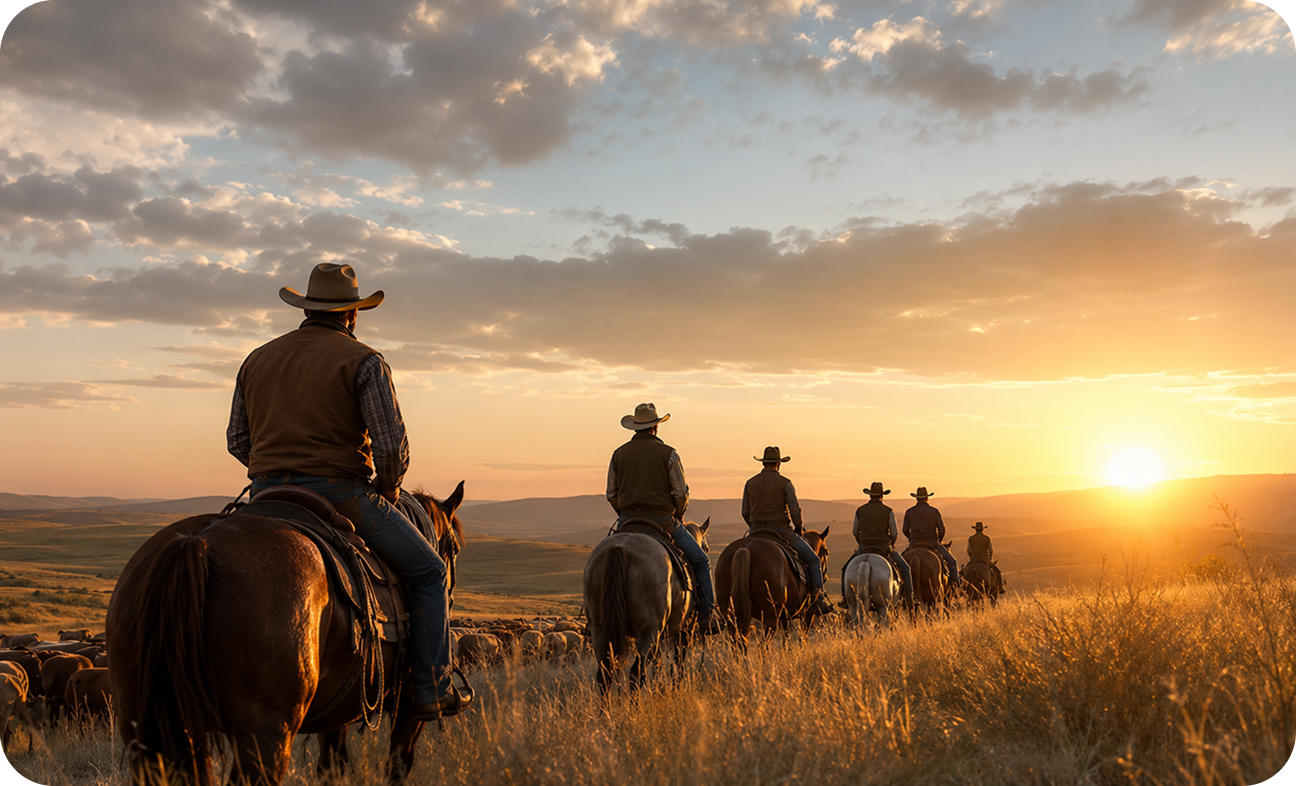 Ganaderos al atardecer